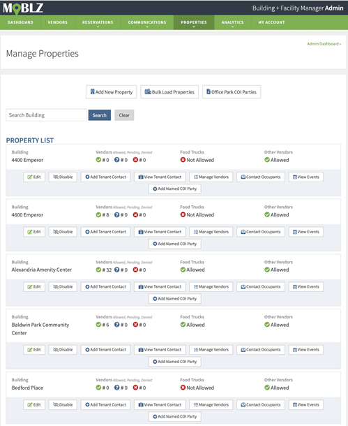 Control property buildings and key contacts